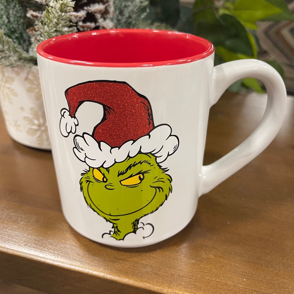 Grinch Christmas Santa Hat Glitter Merry Grinchmas Doublesided Ceramic Mug NEW